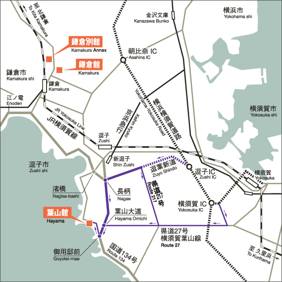 横浜・横須賀自動車道路利用の場合の地図