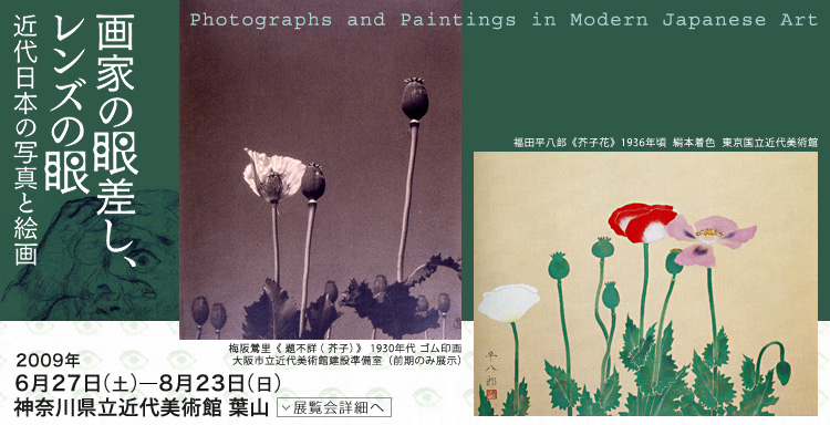画家の眼差し、レンズの眼　近代日本の写真と絵画　Photographs and Paintings in Modern Japanese Art　会期は2009年6月27日（土曜）から8月23日（日曜）まで　展覧会内容詳細はこちら