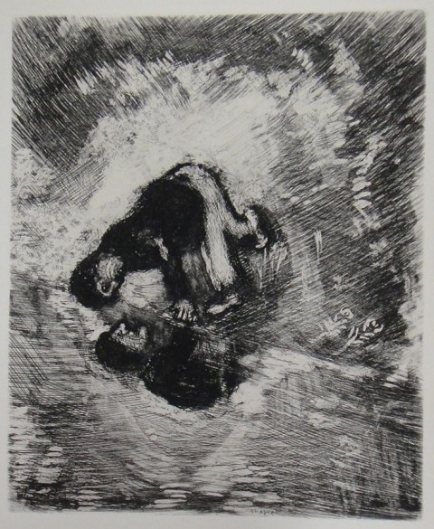 マルク･シャガール《男と鏡に映るその姿》（『ラ・フォンテーヌ寓話集』より）1927-30年制作/1952年刊 エッチング、紙（望月冨昉コレクション）© ADAGP, Paris & JASPAR, Tokyo, 2016, Chagall® G0707