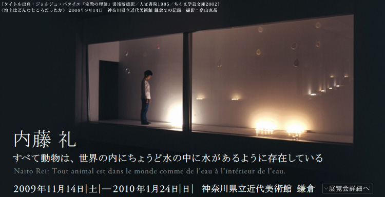内藤 礼 すべて動物は、世界の内にちょうど水の中に水があるように存在している 会期は2009年11月14日(土曜)から2010年1月24日(日曜)まで 展覧会内容詳細はこちら
