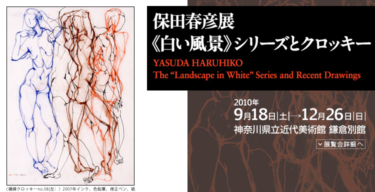 保田春彦展《白い風景》シリーズとクロッキー 会期は2010年9月18日(土曜)から12月26日(日曜)まで 展覧会内容詳細はこちら